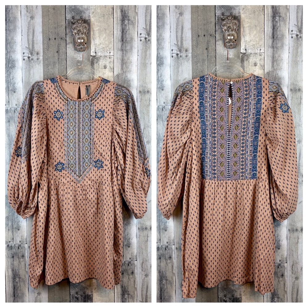 NWT By Anthropologie Embroidered Tunic Mini Dress in Peach Size Small. - Picture 9 of 14